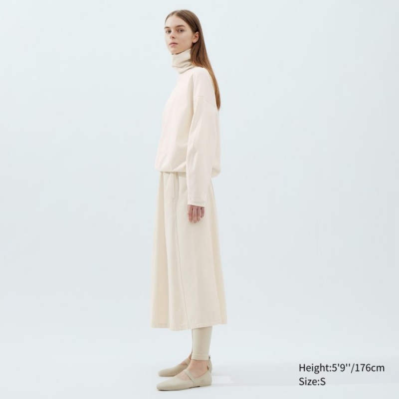 White Uniqlo Brushed Jersey Turtleneck Long-Sleeve Women T Shirts | 6844416