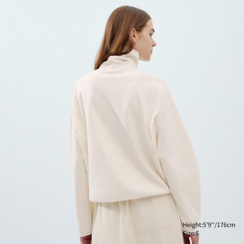 White Uniqlo Brushed Jersey Turtleneck Long-Sleeve Women T Shirts | 6844416