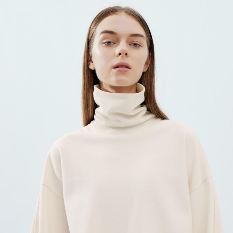 White Uniqlo Brushed Jersey Turtleneck Long-Sleeve Women T Shirts | 6844416