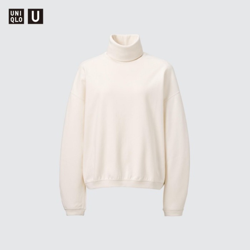 White Uniqlo Brushed Jersey Turtleneck Long-Sleeve Women T Shirts | 6844416