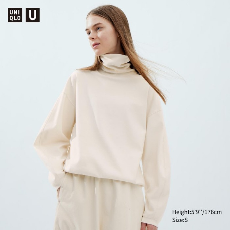 White Uniqlo Brushed Jersey Turtleneck Long-Sleeve Women T Shirts | 6844416