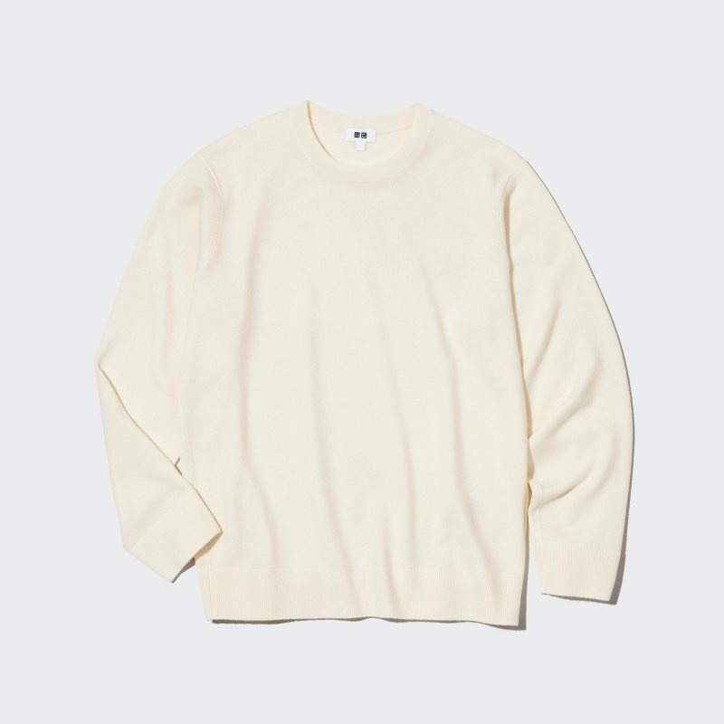 White Uniqlo Cashmere Crew Neck Long-sleeve Men Sweaters | 1664976