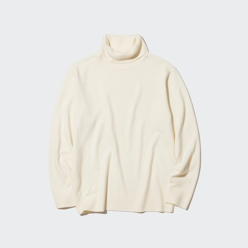 White Uniqlo Cashmere Turtleneck Long-sleeve Men Sweaters | 9218241