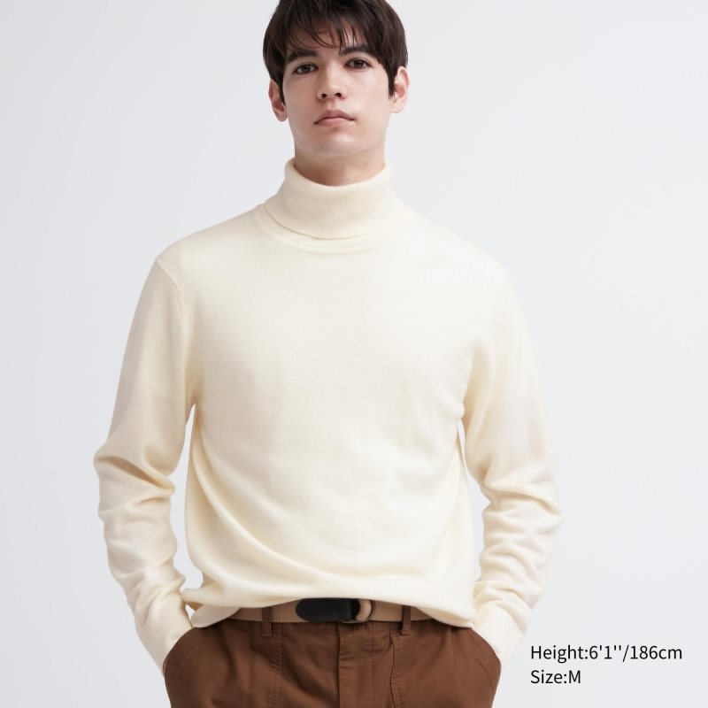 White Uniqlo Cashmere Turtleneck Long-sleeve Men Sweaters | 3475619