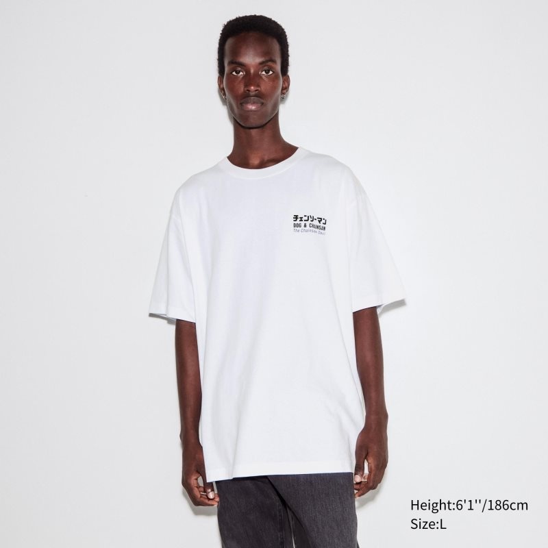 White Uniqlo Chainsaw Man × Kosuke Kawamura Short Sleeve Ut Oversized Men T Shirts | 8952810