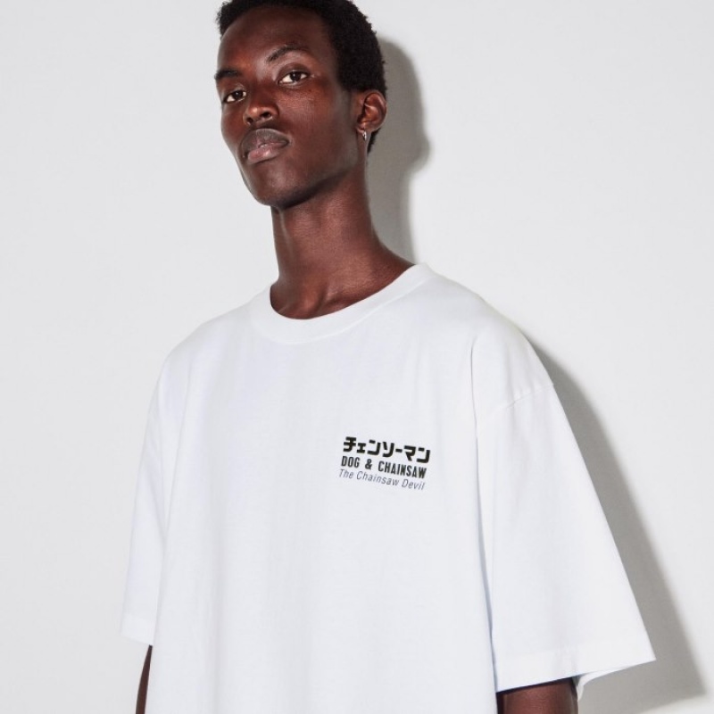 White Uniqlo Chainsaw Man × Kosuke Kawamura UT Oversized Short-Sleeve Pochita Women T Shirts | 2970881