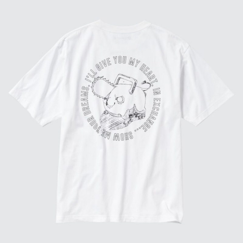 White Uniqlo Chainsaw Man × Kosuke Kawamura UT Oversized Short-Sleeve Pochita Women T Shirts | 2970881