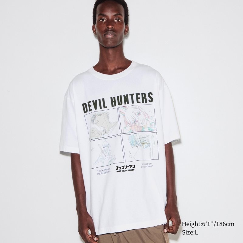 White Uniqlo Chainsaw Man × Kosuke Kawamura Short Sleeve Ut Oversized Men T Shirts | 2784133