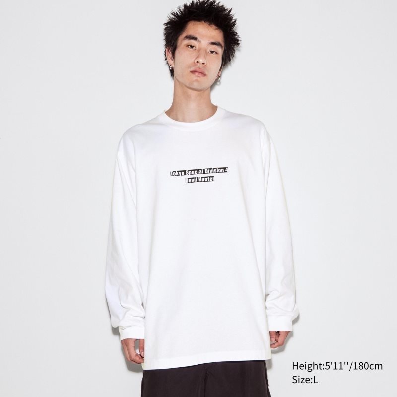 White Uniqlo Chainsaw Man × Kosuke Kawamura Ut Long-sleeve Graphic Men T Shirts | 6649713