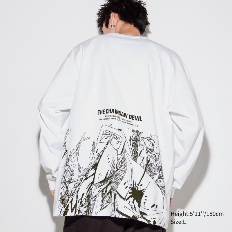 White Uniqlo Chainsaw Man × Kosuke Kawamura Ut Long-sleeve Graphic Men T Shirts | 6649713