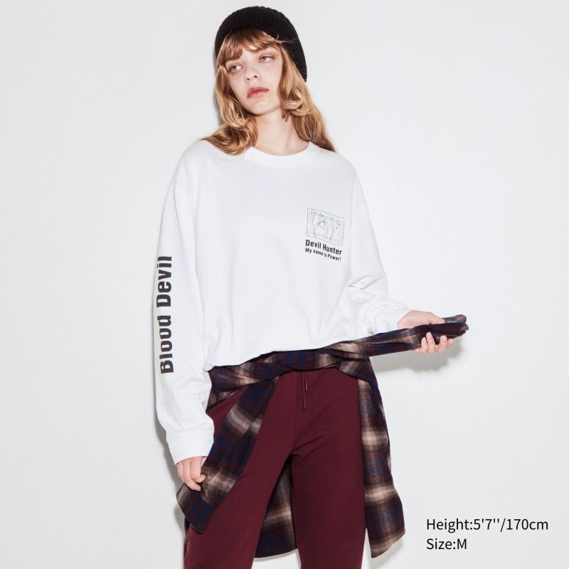 White Uniqlo Chainsaw Man × Kosuke Kawamura Ut Long-sleeve Graphic Men T Shirts | 8762766