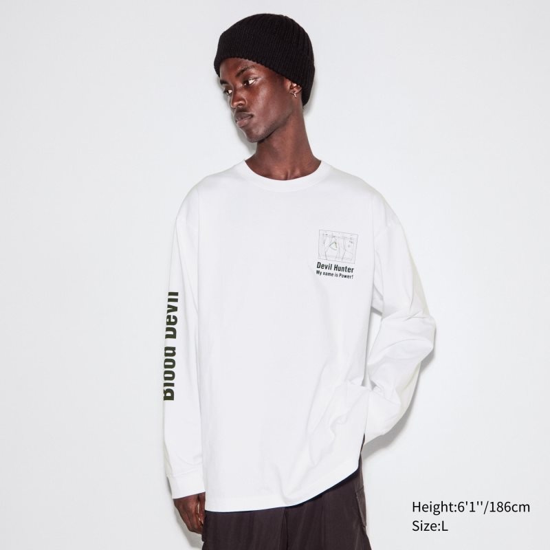 White Uniqlo Chainsaw Man × Kosuke Kawamura Ut Long-sleeve Graphic Men T Shirts | 8762766
