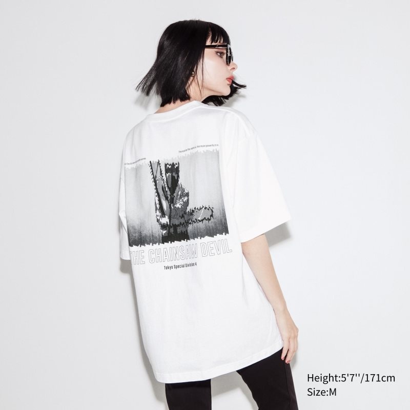 White Uniqlo Chainsaw Man × Kosuke Kawamura Short Sleeve Ut Oversized Men T Shirts | 3310935