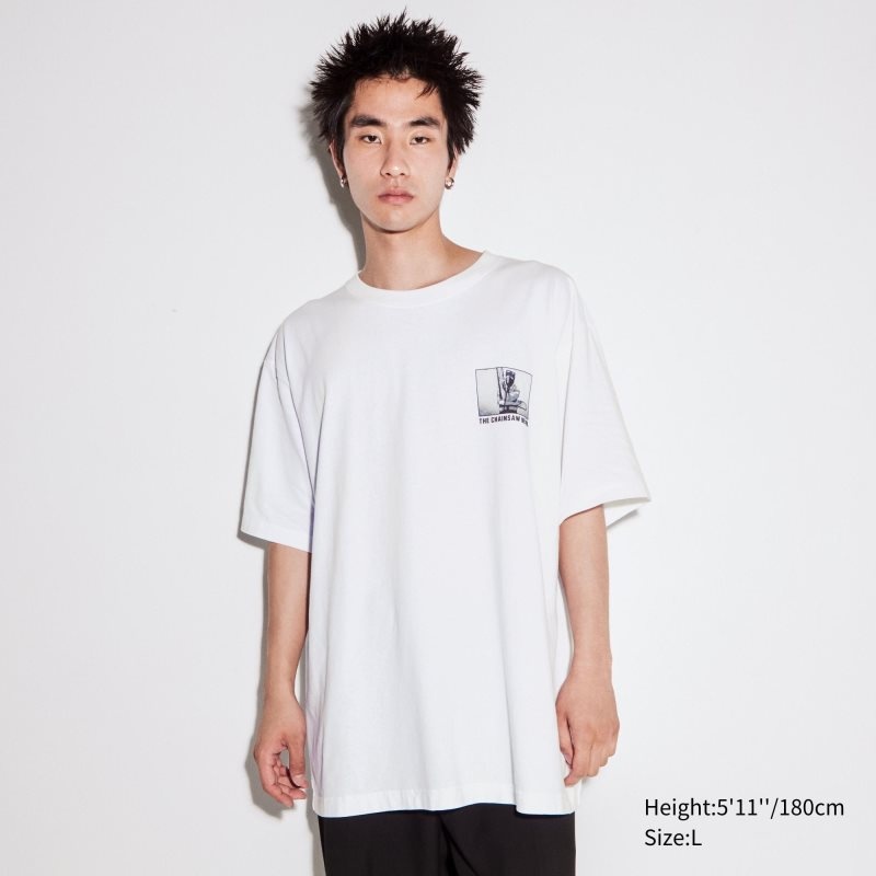 White Uniqlo Chainsaw Man × Kosuke Kawamura Short Sleeve Ut Oversized Men T Shirts | 3310935