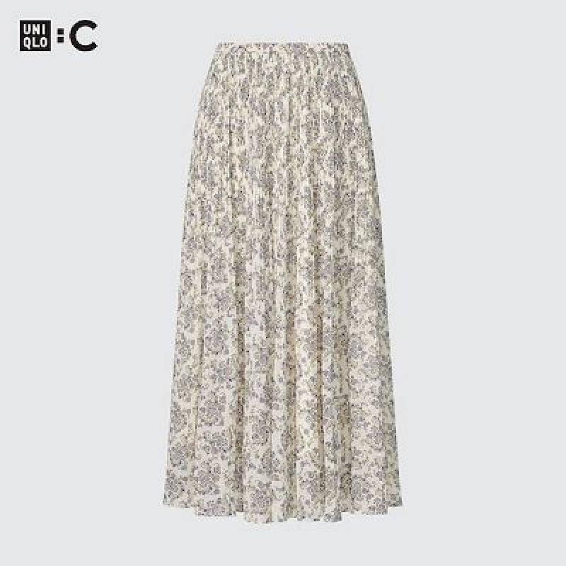 White Uniqlo Chiffon Pleated Women Skirts | 6148755