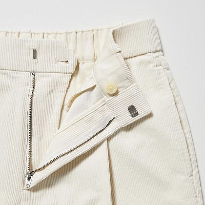 White Uniqlo Corduroy Wide-Fit Pleated Women Pants | 7362058