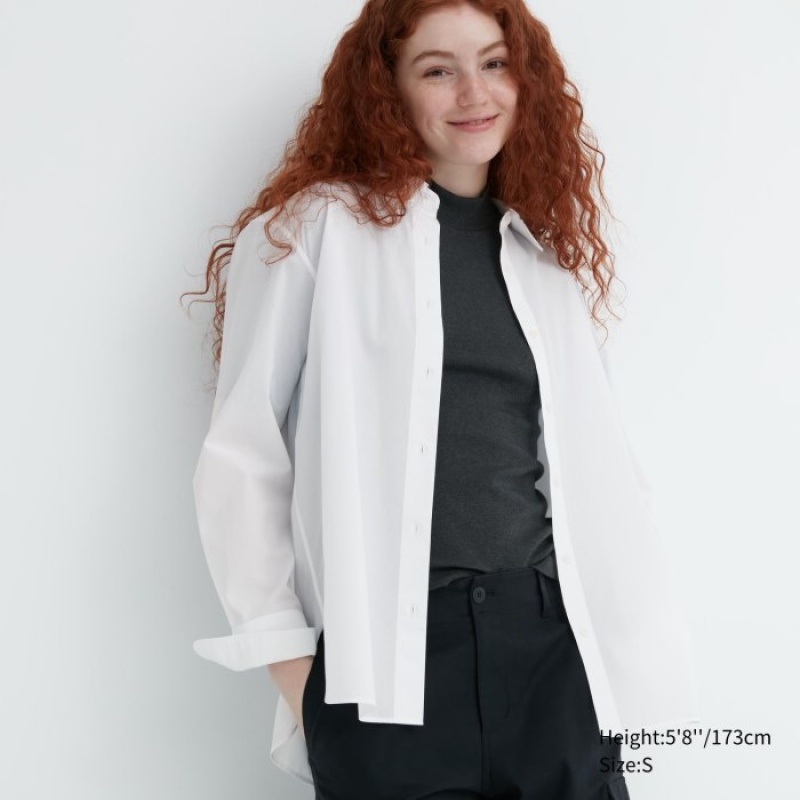 White Uniqlo Cotton Long-Sleeve Women Shirts | 5427247