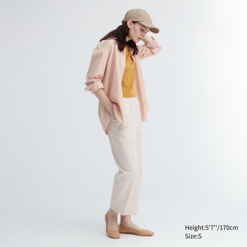 White Uniqlo Cotton Relaxed Ankle Lounge Women Pants | 804438