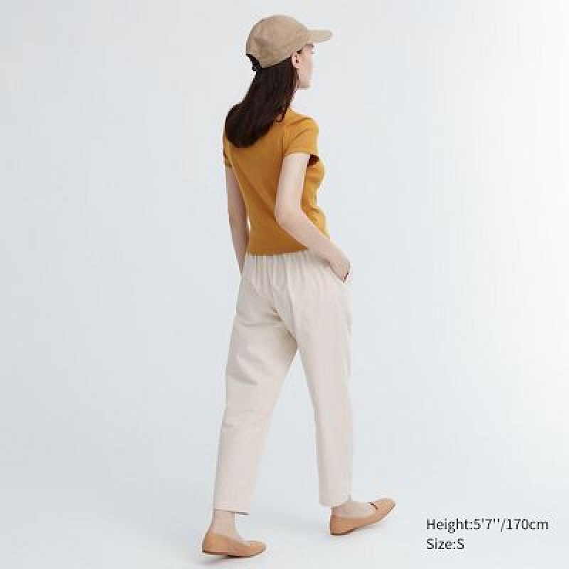 White Uniqlo Cotton Relaxed Ankle Women Pants | 415184