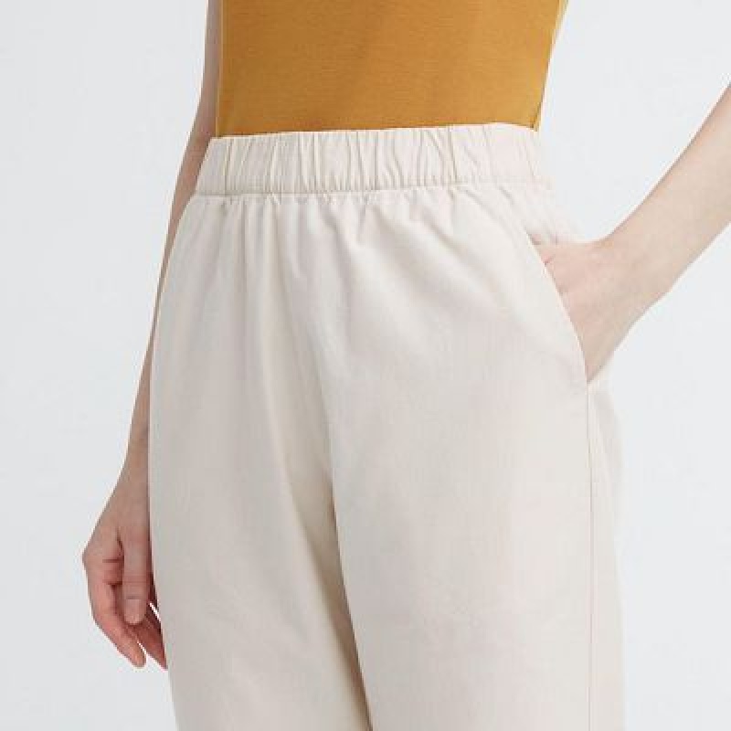 White Uniqlo Cotton Relaxed Ankle Women Pants | 415184
