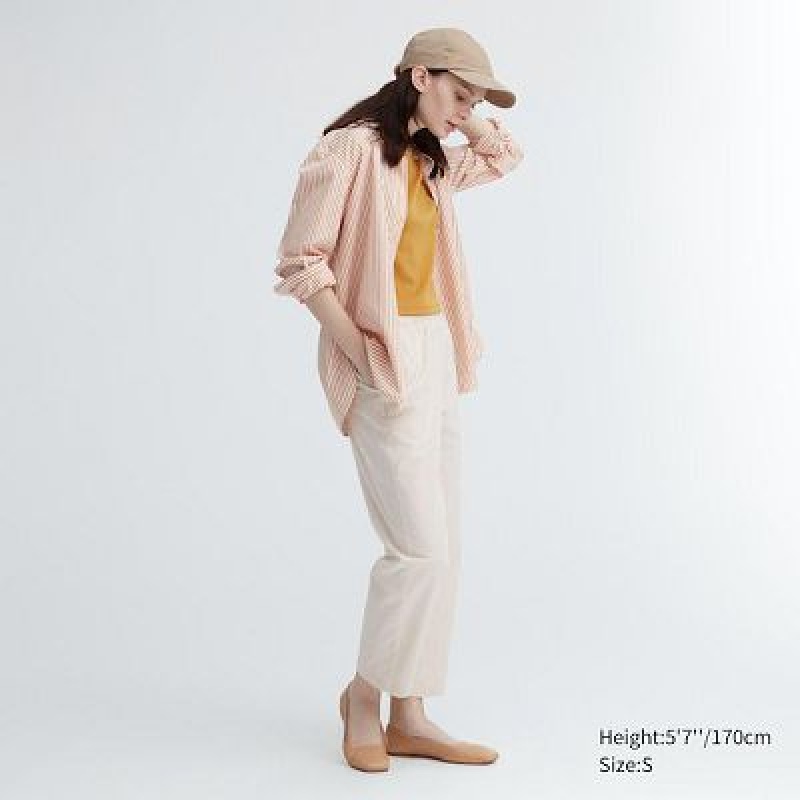 White Uniqlo Cotton Relaxed Ankle Women Pants | 415184