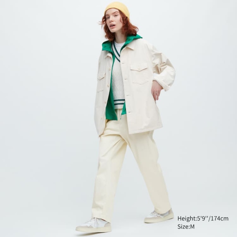 White Uniqlo Cotton Relaxed Fit Ankle Length Men Pants | 4908204
