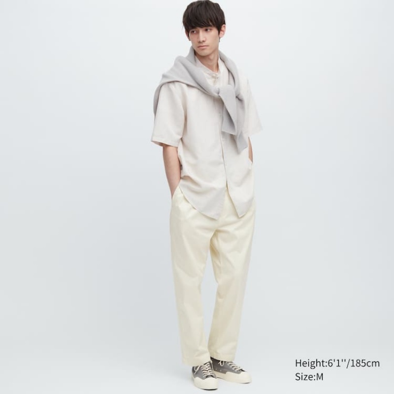White Uniqlo Cotton Relaxed Fit Ankle Length Men Pants | 4908204