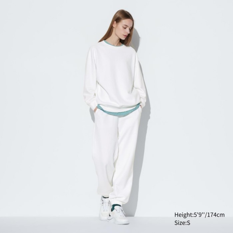 White Uniqlo Crew Neck Long-Sleeve Women Sweatshirts | 646177