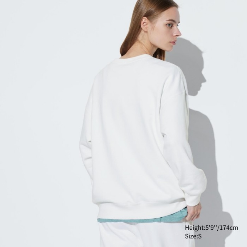 White Uniqlo Crew Neck Long-Sleeve Women Sweatshirts | 646177