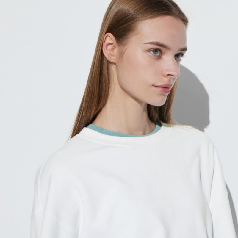 White Uniqlo Crew Neck Long-Sleeve Women Sweatshirts | 646177