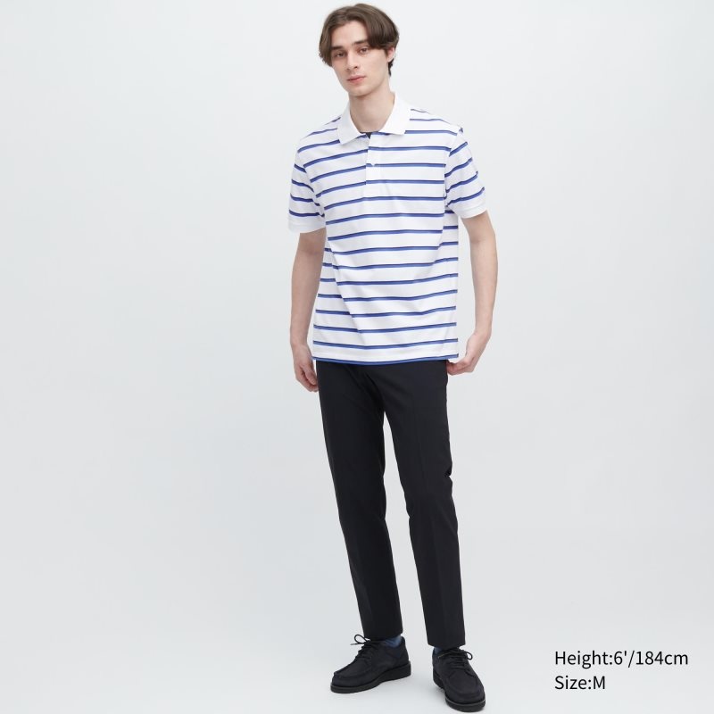 White Uniqlo Dry Pique Striped Short-sleeve Men Polo Shirts | 2266304
