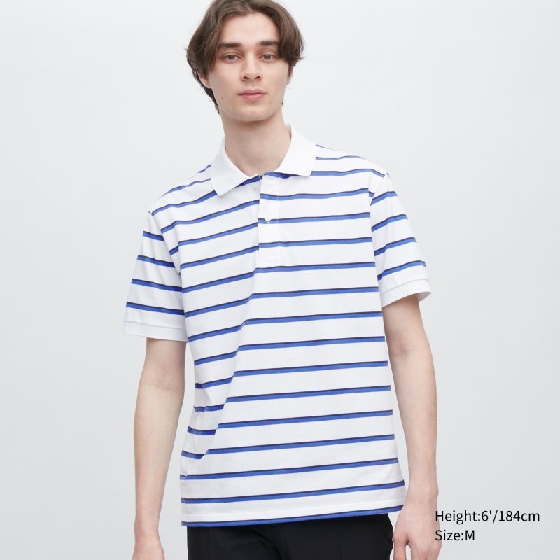 White Uniqlo Dry Pique Striped Short-sleeve Men Polo Shirts | 2266304