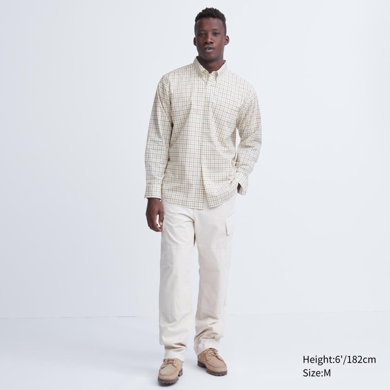 White Uniqlo Extra Fine Cotton Broadcloth Checked Long-sleeve Men Shirts | 6296546