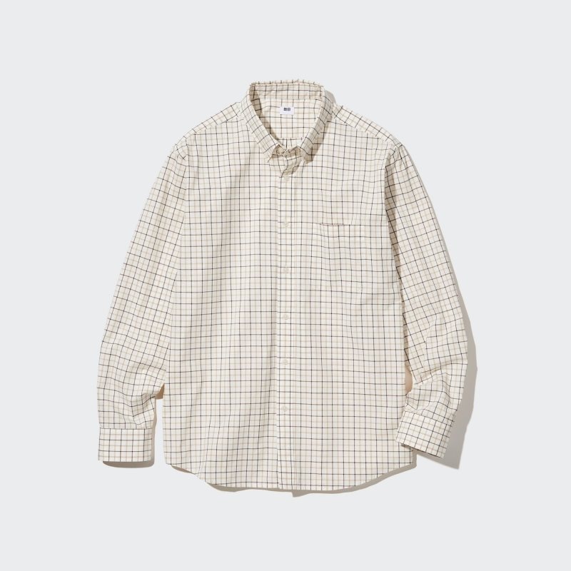 White Uniqlo Extra Fine Cotton Broadcloth Checked Long-sleeve Men Shirts | 6296546