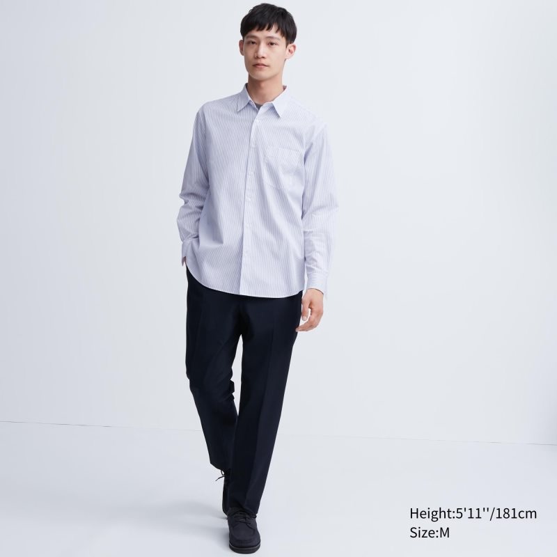 White Uniqlo Extra Fine Cotton Broadcloth Long-sleeve Men Shirts | 7175868