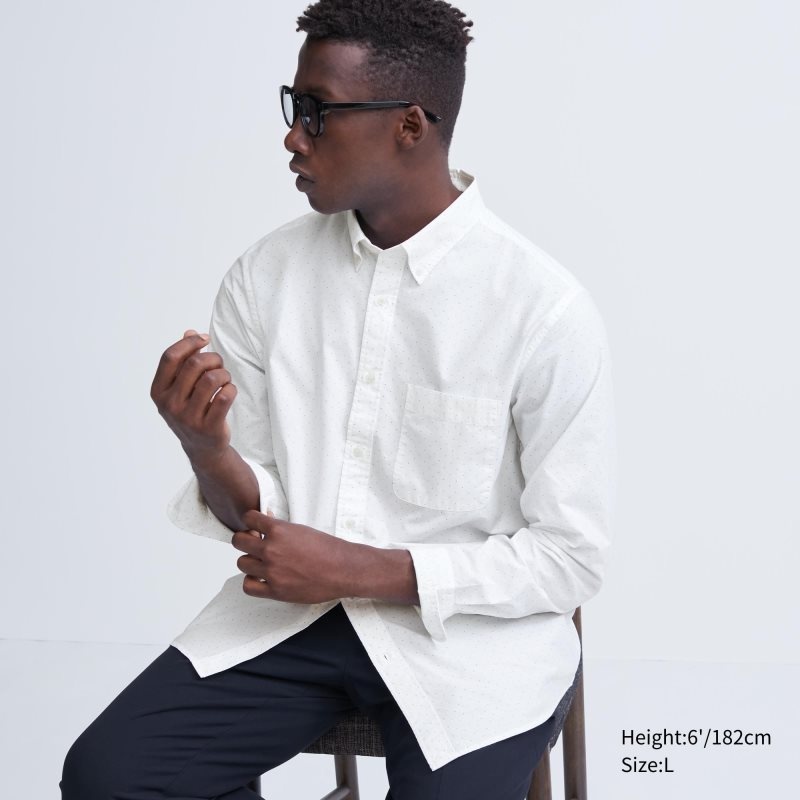 White Uniqlo Extra Fine Cotton Broadcloth Dotted Long-sleeve Men Shirts | 2588986