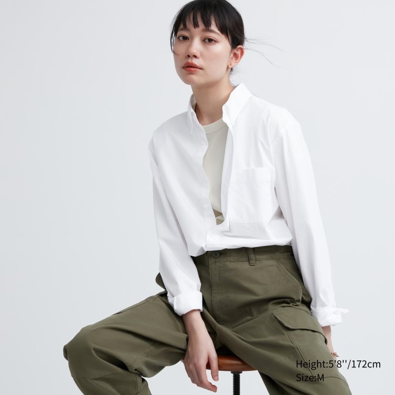 White Uniqlo Extra Fine Cotton Broadcloth Long-sleeve Men Shirts | 1676016