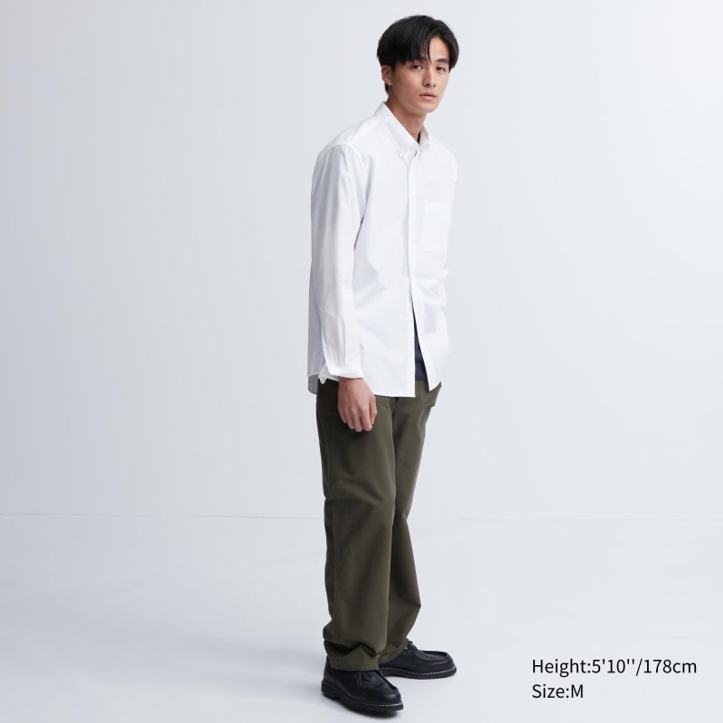 White Uniqlo Extra Fine Cotton Broadcloth Long-sleeve Men Shirts | 1676016