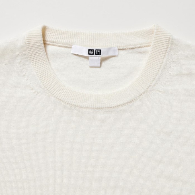 White Uniqlo Extra Fine Merino Crew Neck Long-Sleeve Women Sweaters | 3375569