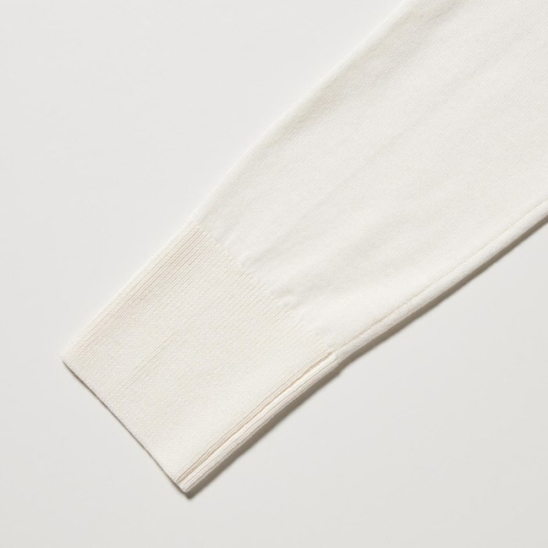 White Uniqlo Extra Fine Merino Crew Neck Long-Sleeve Women Sweaters | 3375569