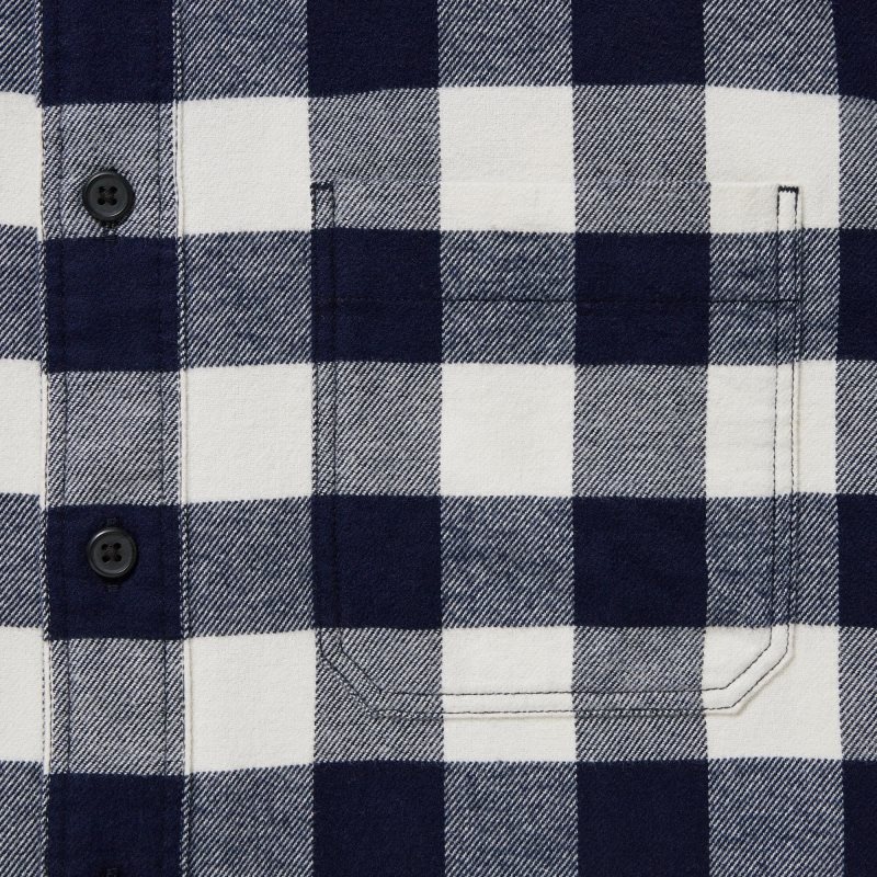 White Uniqlo Flannel Checked Long-sleeve Men Shirts | 9348687