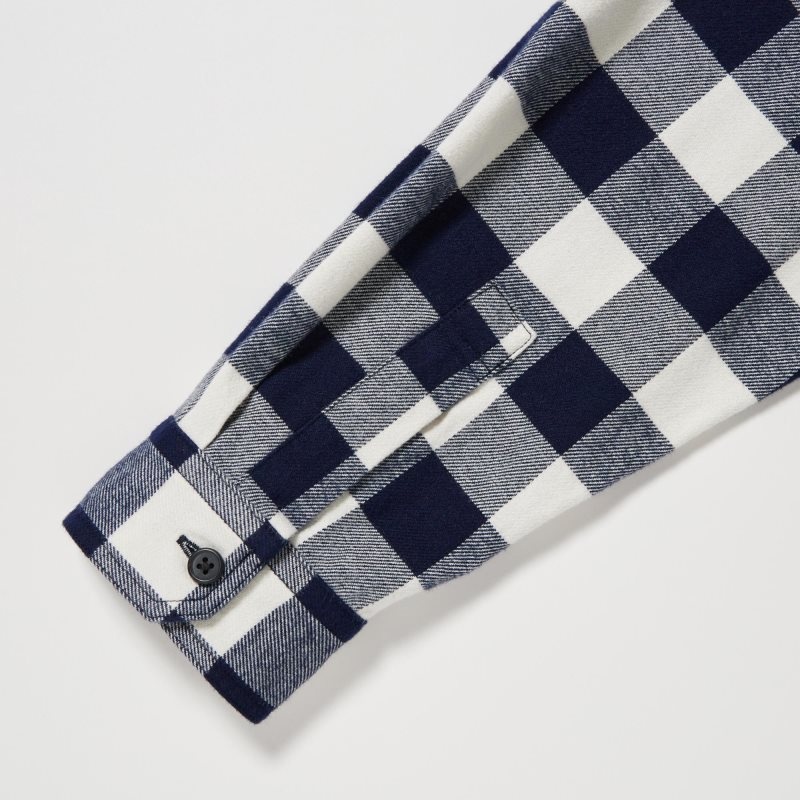 White Uniqlo Flannel Checked Long-sleeve Men Shirts | 9348687