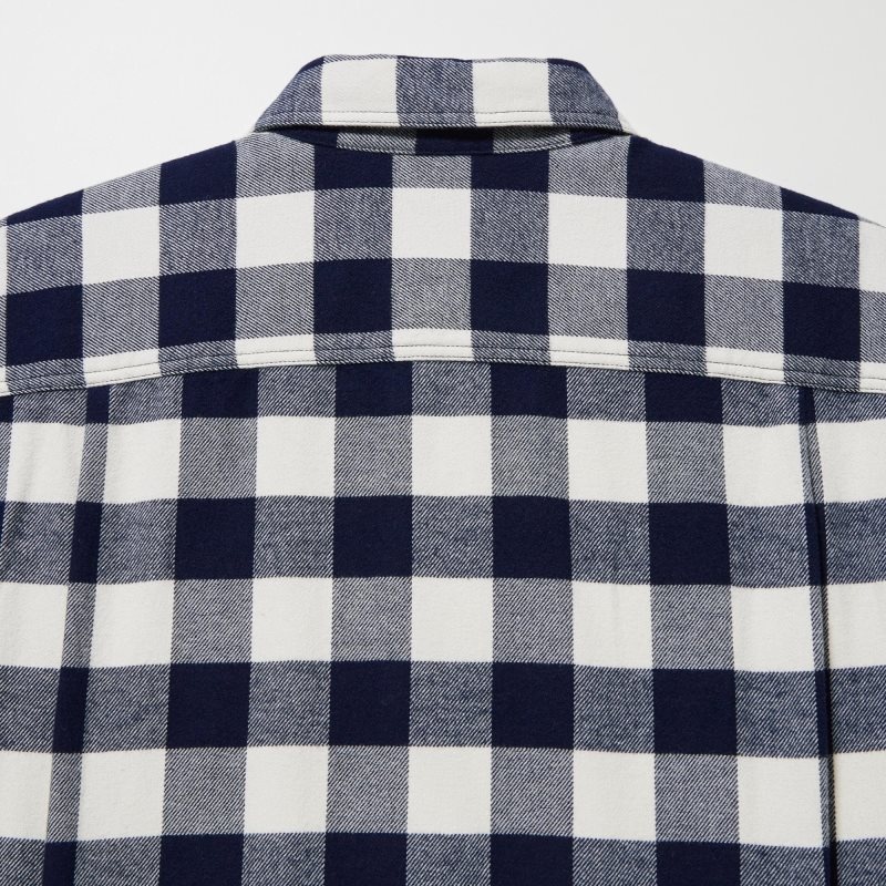 White Uniqlo Flannel Checked Long-sleeve Men Shirts | 9348687