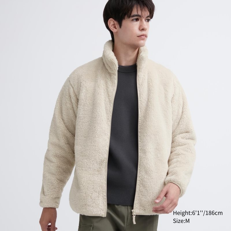 White Uniqlo Fluffy Yarn Fleece Full-Zip Men Jackets | 9535906