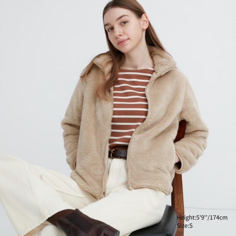 White Uniqlo Fluffy Yarn Fleece Full-Zip Women Jackets | 1459434