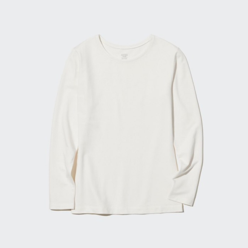 White Uniqlo HEATTECH Cotton Crew Neck Long-Sleeve Women T Shirts | 4640837