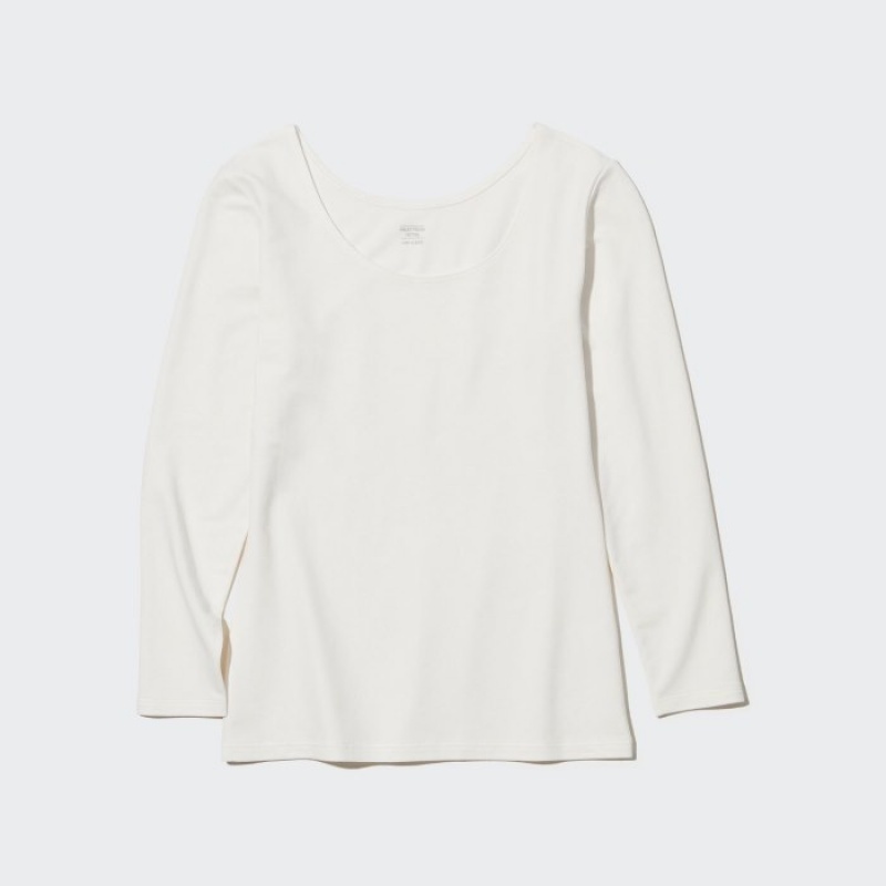 White Uniqlo HEATTECH Cotton Scoop Neck Long-Sleeve Women T Shirts | 7532198