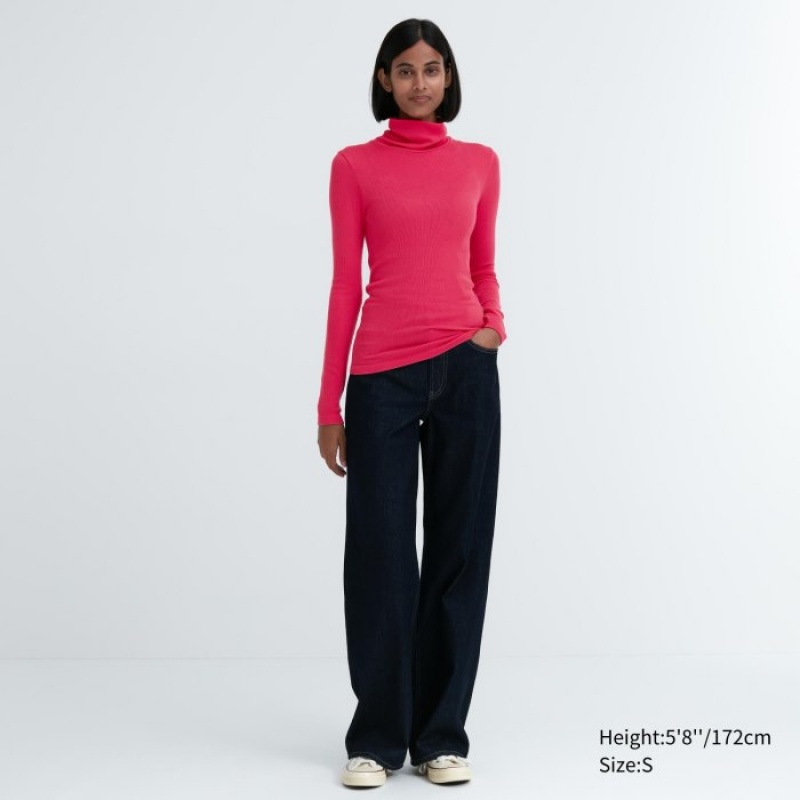 White Uniqlo HEATTECH Extra Warm Seamless Ribbed Turtleneck Long-Sleeve Women T Shirts | 4265098