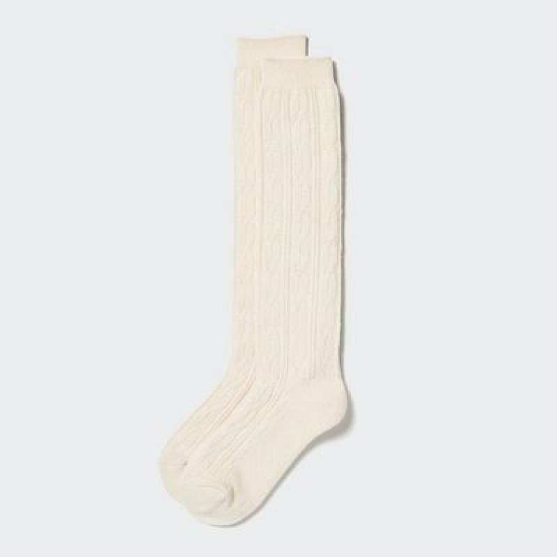 White Uniqlo HEATTECH Knee High Women Socks | 666773