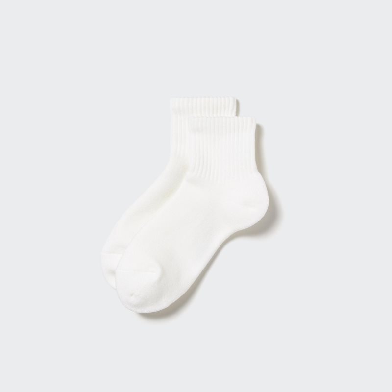 White Uniqlo HEATTECH Pile Half Men Socks | 6308680